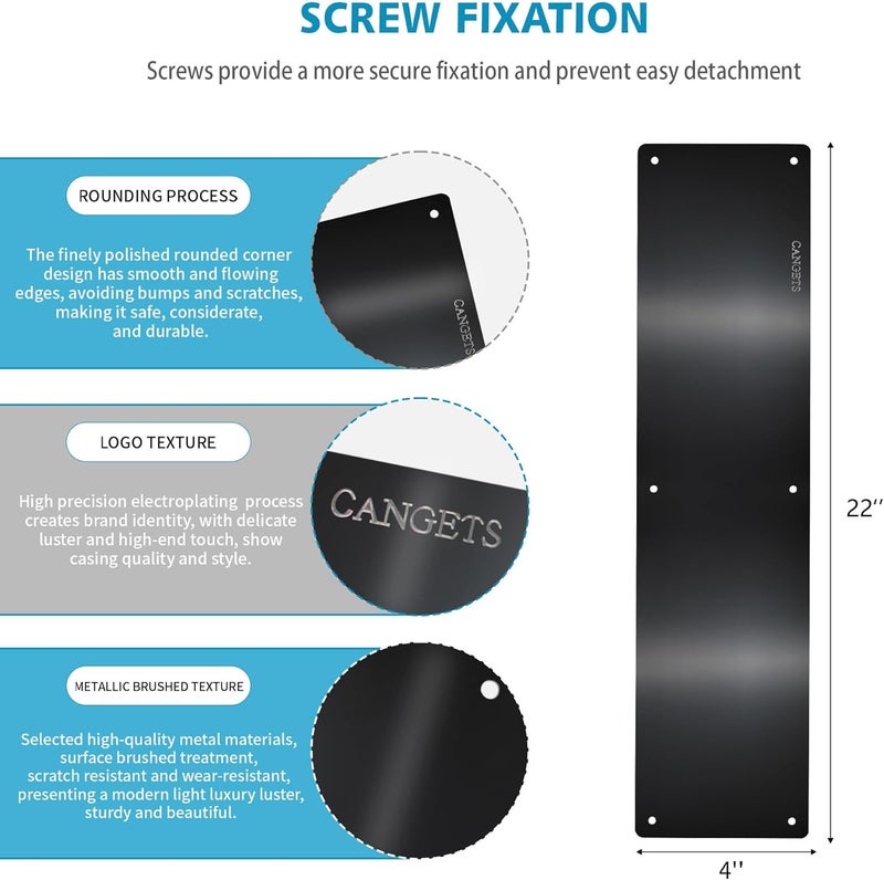 CANGETS Door Push Plate, Metal Kickplate for Bottom of Door,4x22 inch Aluminum Metal Plate Rounded Corners for Interior and Exterior Doors (Black 2 Pack) - Image 2